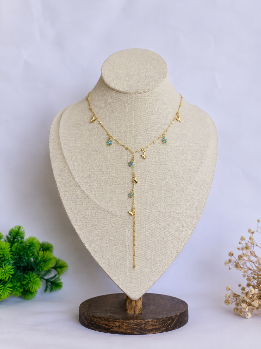 Blue flower drop necklace