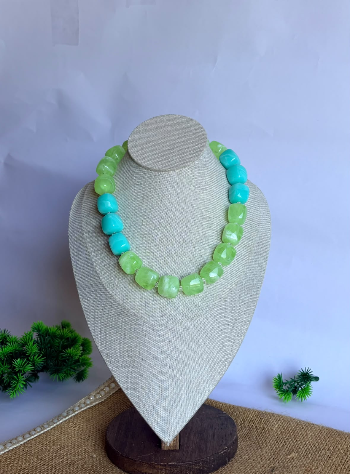 green & turquoise acrylic gold necklace