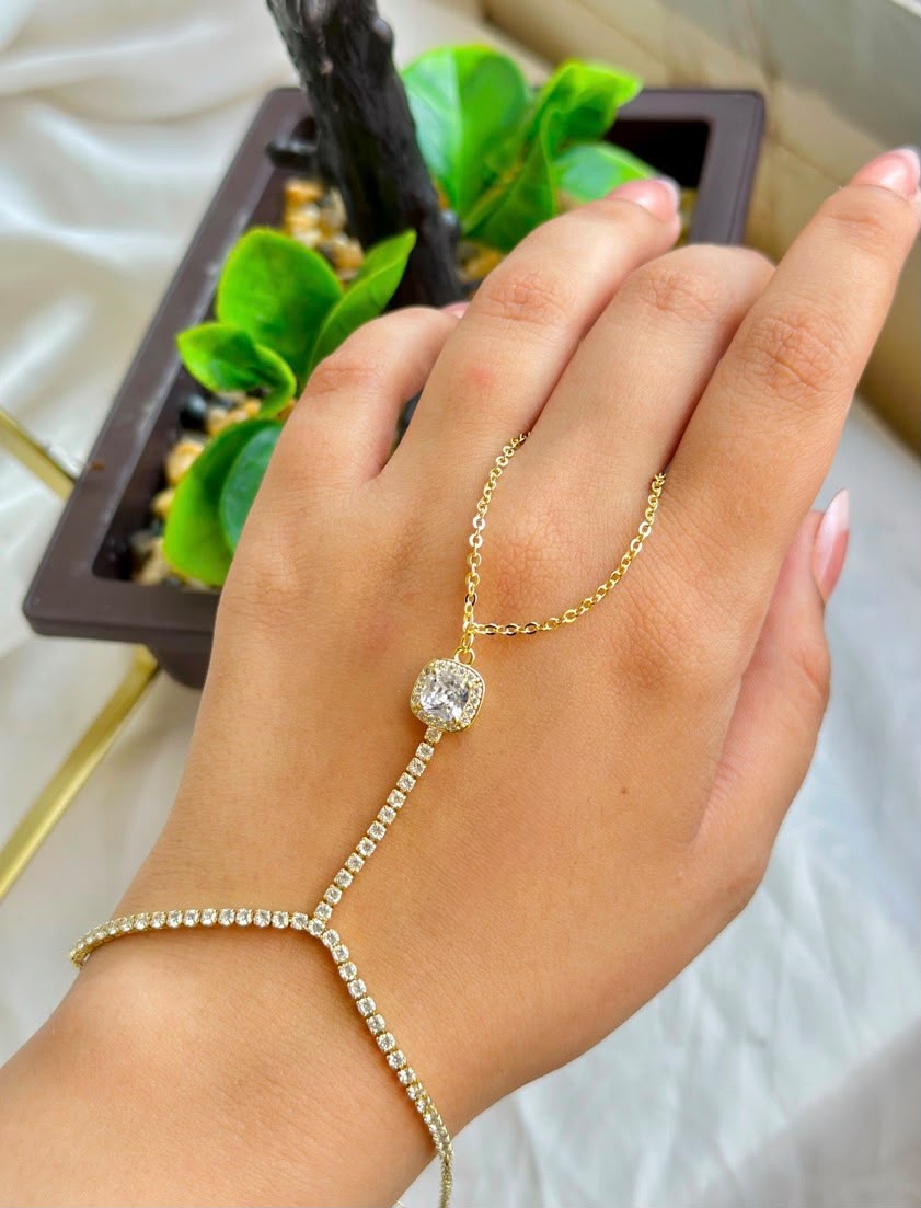 white strass crystal gold tennis hand chain bracelet