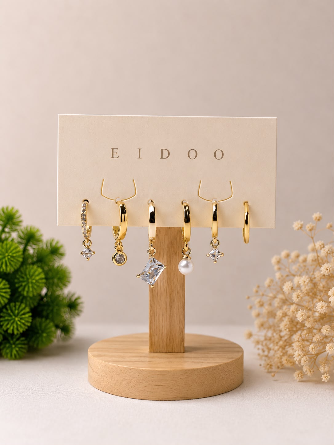 triple gold strass & bead earring set