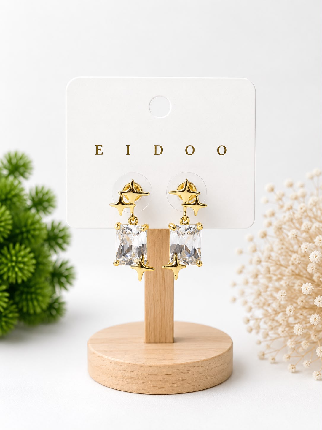 white crystal gold stars earring