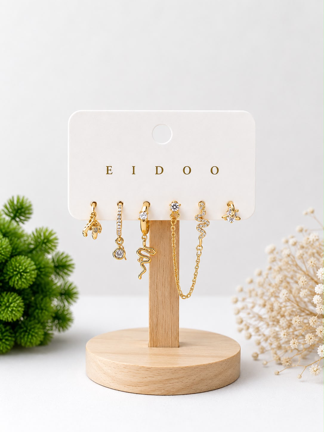 triple gold strass snake earring set